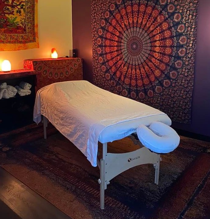 Jed Barnum, massage therapist. My cozy studio at 12 Fair Ave.