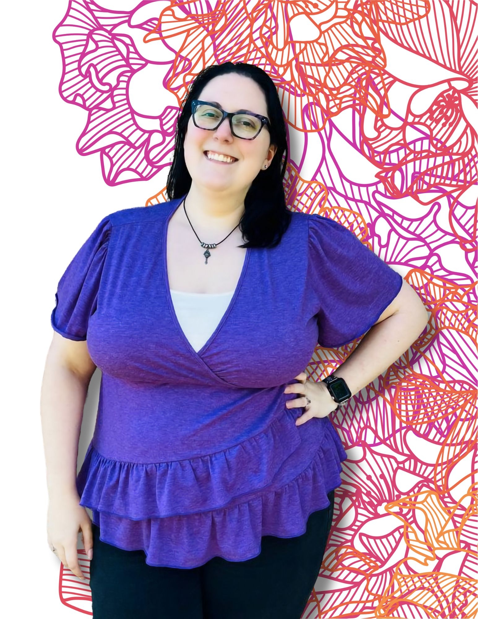 Headshot of Nicole Groves in front of edited background