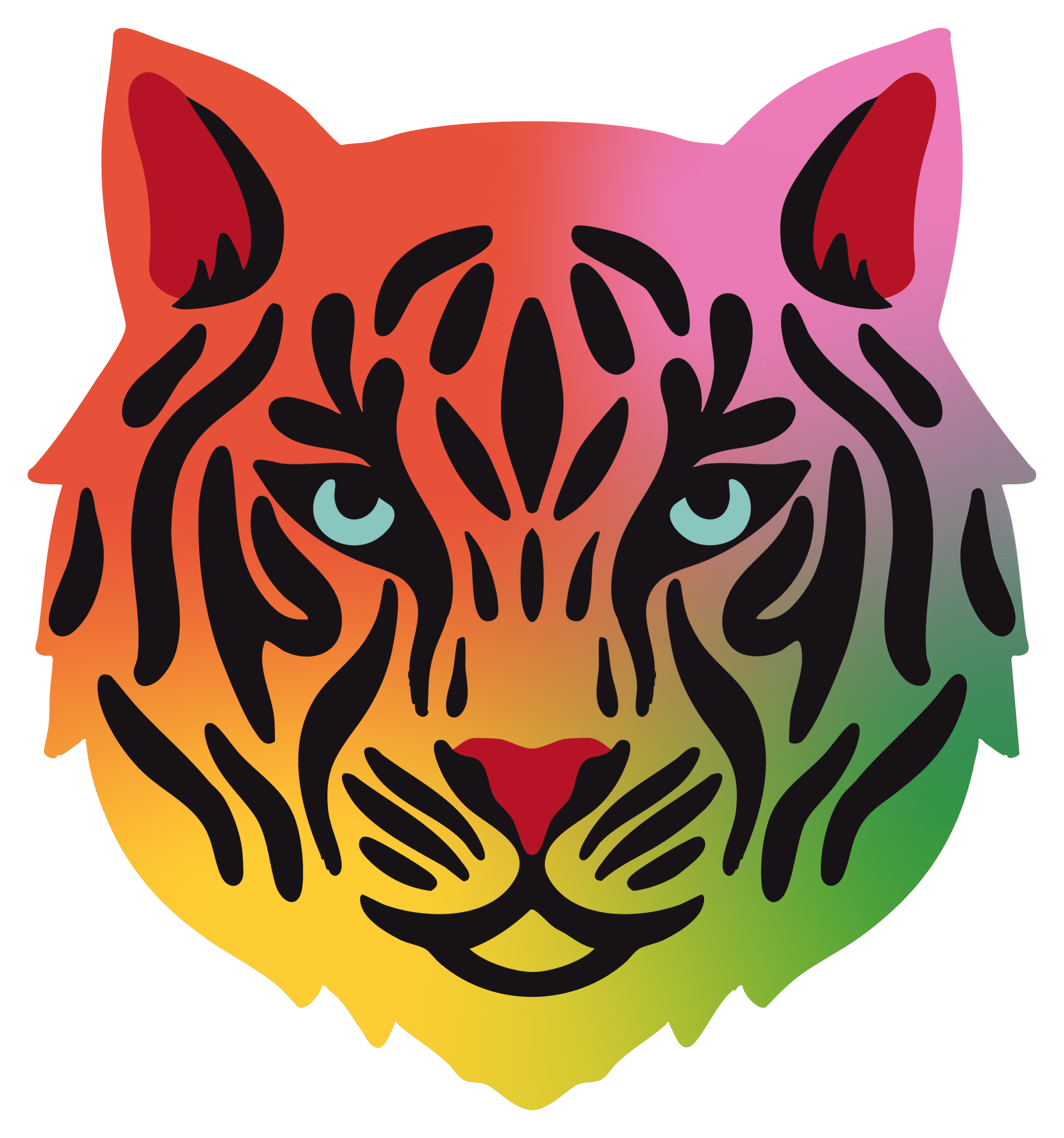 The Defiant Therapy logo, a bright pink, yellow, green, and organge tiger head The Defiant Therapy logo, a bright pink, yellow, green, and organge tiger head
